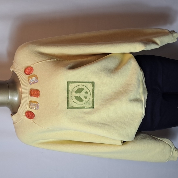 Upcycled Emblessished Peace Sign H&M  Pale Yellow  Sweatshirt - Picture 1 of 5